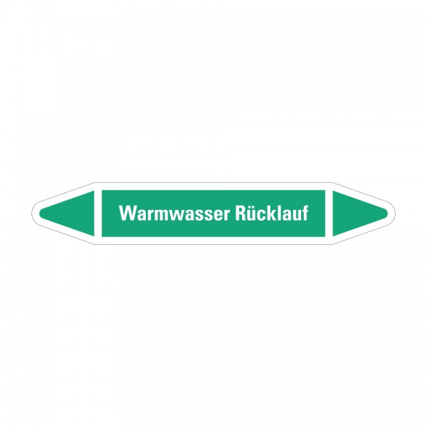 Dreifke® Aufkleber I RKZ-Etikett Warmwasser Rücklauf, grün/weiß, für Ø 40-60mm, 218x37mm, 5 Stück