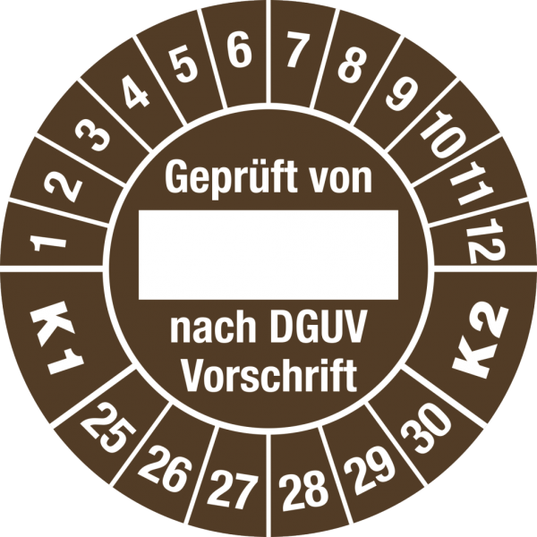 Dreifke® Prüfplakette Geprüft...DGUV...K1 K2, 2025 - 2030, Folie, Ø 30 mm, 10 Stück/Bogen