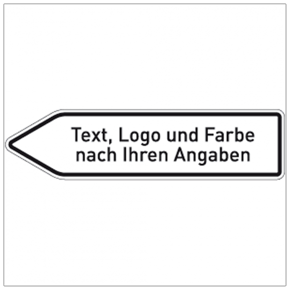 Dreifke® Schild Pfeilwegweiser weiß mit Text, Logo und Farbe, Alu, lack., doppels., 1400x350 mm