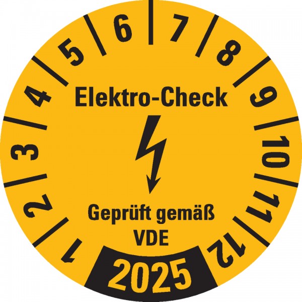 Dreifke® Aufkleber I Prüfplakette Elektro-Check Geprüft.., 2025, gelb, Dokumentenfolie, Ø 20mm, 36 Stück