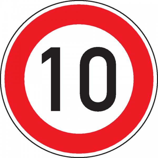 Schild I Verkehrszeichen Zulässige Höchstgesch.10, Nr.274-10, Aluminium RA2, reflektierend, Ø600mm, DIN 67520, nach StVO