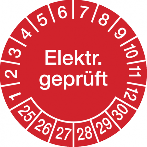 Dreifke® Prüfplakette, Elektr. geprüft, rot/weiß, Folie, Ø 30 mm - Spenderbox à 500 Stück, Folie selbstklebend 500 Stk.