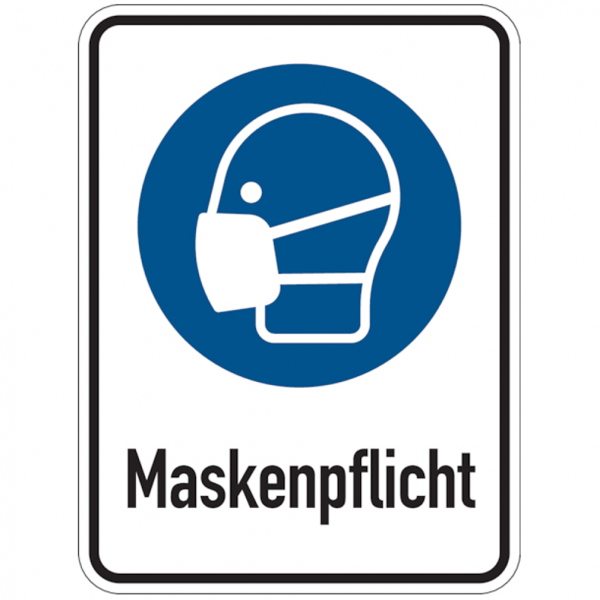 Dreifke® Alu-Verbund-Schild &quot;Maske benutzen&quot;, 40x30cm (BxH), 1 Stück, Gebotszeichen (M016) gem. ISO 7010 mit Text: Maskenpflicht