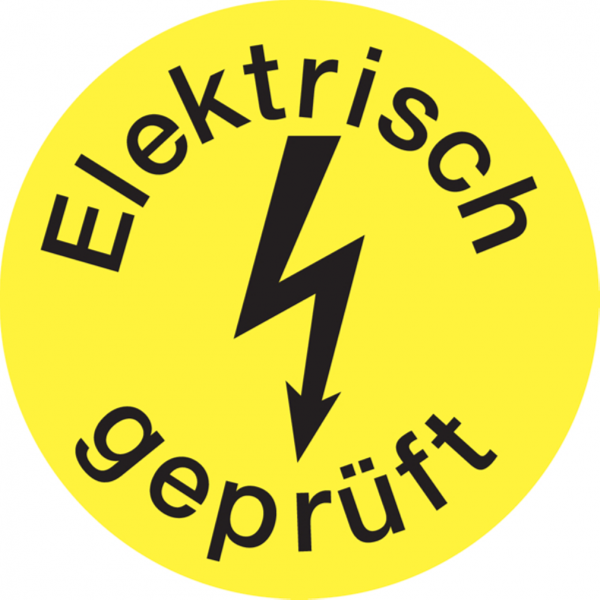Dreifke® Prüfplakette, Elektrisch geprüft mit Blitzpfeil, gelb/schwarz, Folie, Ø 15mm - Bogen = 10 Plaketten, Folie selbstklebend 10 Stk.