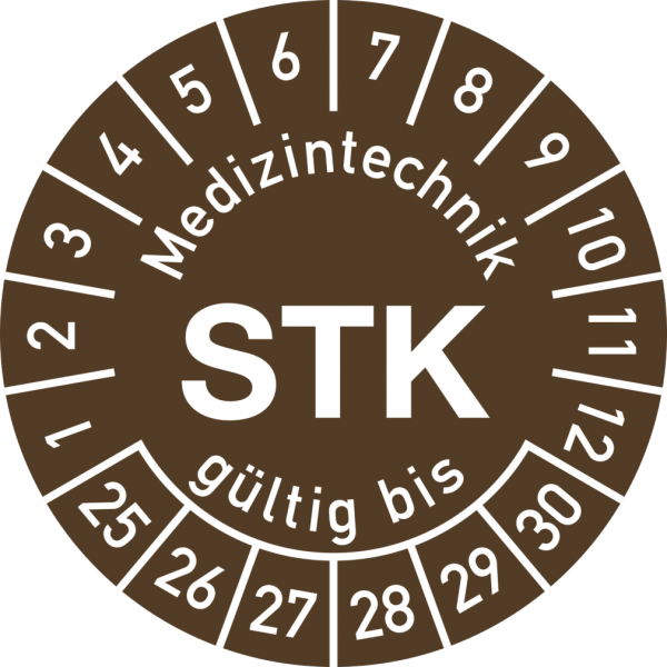 Dreifke® Prüfplakette Medizintechnik STK 2025-2030, Polyesterfolie, Ø 15 mm, 10 Stück/Bogen