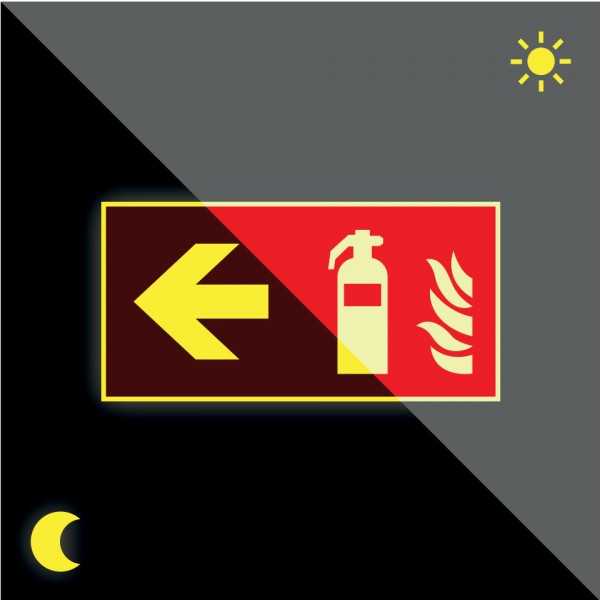 Schild | PERMALIGHT power langnachleuchtend Brandschutzschild Feuerlöscher links , ASR/ISO, Kunststoff, 300x150mm