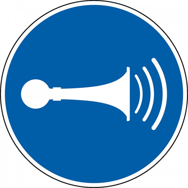 Dreifke® Kunststoff-Schild &quot;Akustisches Signal geben&quot;, Ø20cm, 1 Stück, Gebotszeichen (M029) gem. ISO 7010