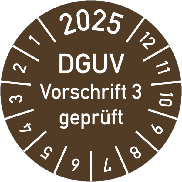 Dreifke® Prüfplakette 2025 DGUV Vorschrift 3 geprüft, Dokumentenfolie, Ø 15 mm,10 St./Bo.