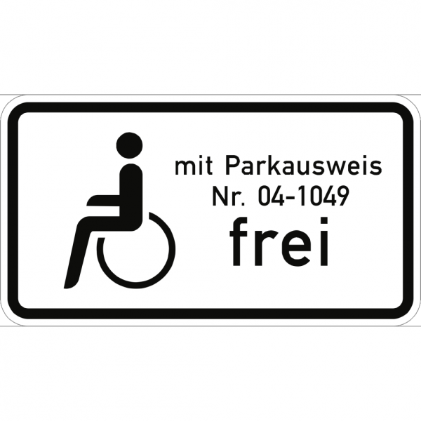 Verkehrsschild VZ1020-11, Schwerbehinderte mit Parkausweis Nr. ... frei, Alu, RA2, 420x231 mm
