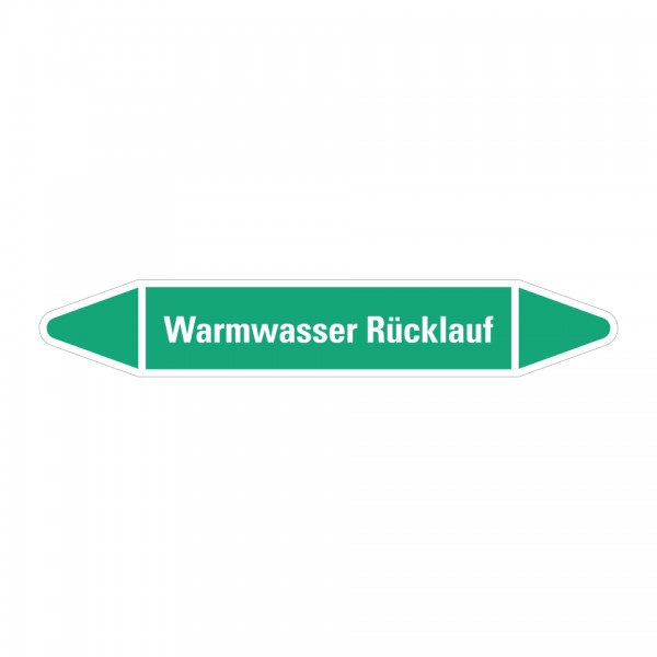 Dreifke® Aufkleber I RKZ-Etikett Warmwasser Rücklauf, grün/weiß, für Ø 60-90mm, 310x52mm, 3 Stück