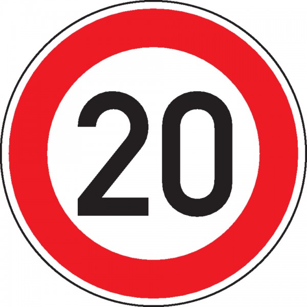 Schild I Verkehrszeichen Zulässige Höchstgesch.20, Nr.274-20, Aluminium RA2, reflektierend, Ø600mm, DIN 67520, nach StVO