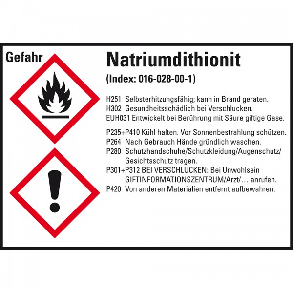 Dreifke® Aufkleber I GHS-Etikett Natriumdithionit, GefStoffV/GHS/CLP, Folie, 105x74mm, 8/Bogen
