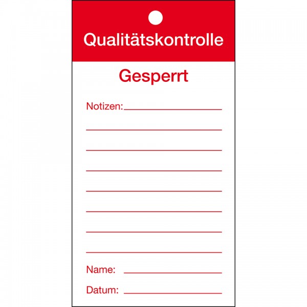 Qualitätsanhänger Qualitätskontrolle-Gesperrt, Karton, 80x150mm, 50/VE