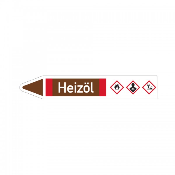 Dreifke® Aufkleber I RKZ-Etikett Heizöl, links, DIN, braun/weiß/rot, für Ø 25-40mm, 154x26mm, 5 Stück