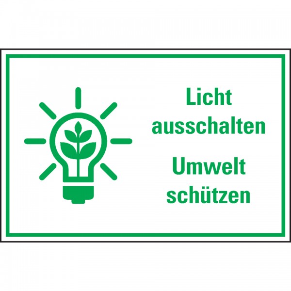 Dreifke® Schild I Kombischild Licht ausschalten Umwelt schützen, Text/Symbol, Kunststoff, 300x200mm