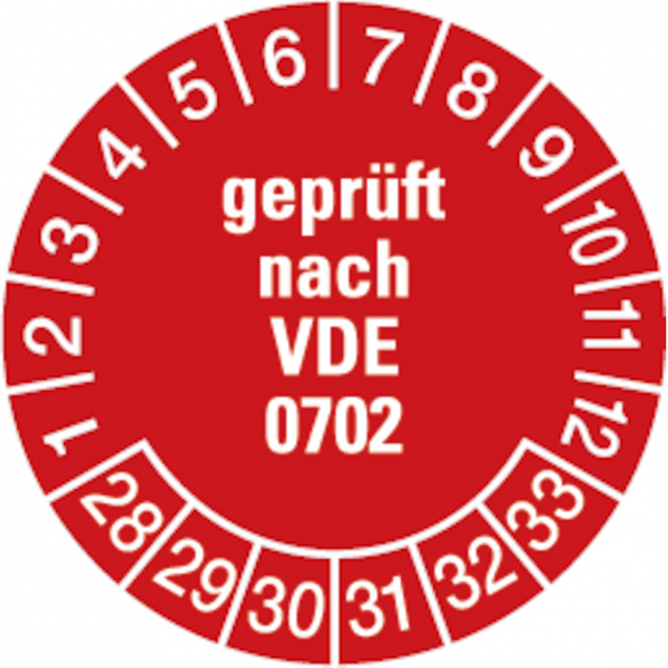 Dreifke® Prüfplakette geprüft nach VDE 0702 ab 28 rot/weiß - 30 mm Folie selbstklebend, 10 St