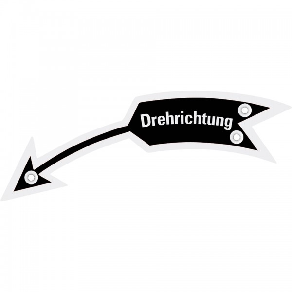 Dreifke® Drehrichtungspfeil, linksweisend, mit Text, schwarz, Aluminium eloxiert, 105x21mm