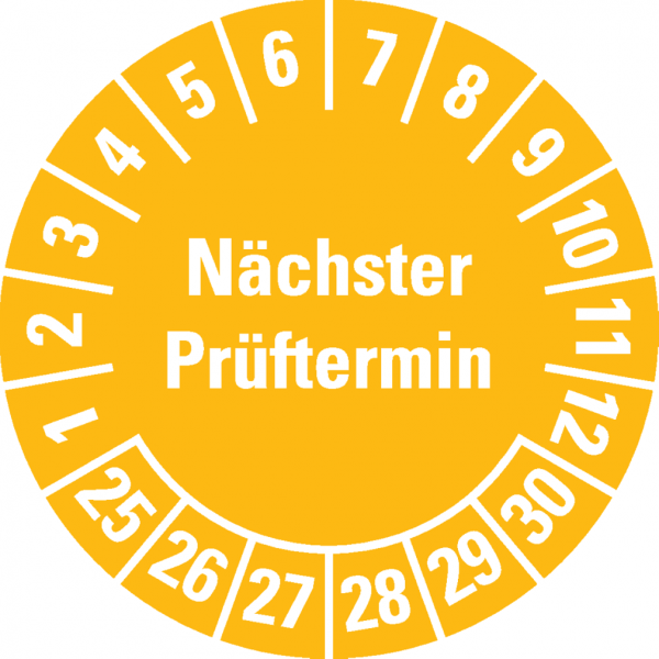 Dreifke® Prüfplakette Nächster Prüftermin 25-30, gelb, Schachbrettfolie, Ø 30mm, 18 Stk.