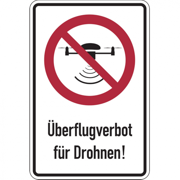 Dreifke® Verbotsschild, Kombischild, Überflugverbot Drohnen - praxisbewährt | Alu geprägt | 200x300 mm, 1 Stk