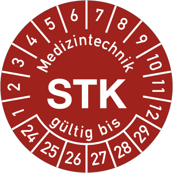 Dreifke® Prüfplakette Medizintechnik STK 2024-2029, Polyesterfolie, Ø 15 mm, 10 Stk./Bog.