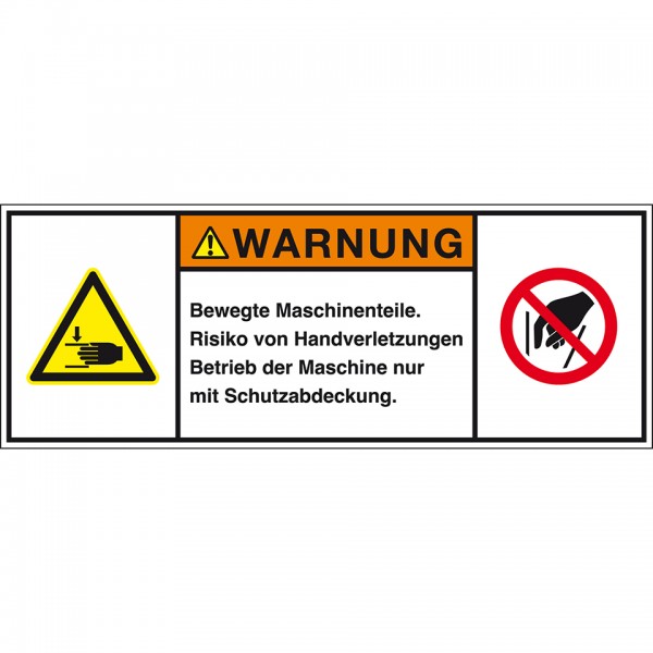 Dreifke® Aufkleber I Produktsicherheitsschild Warnung Bewegte Maschinen, RoHS konform, Folie, 200x75mm, ISO 3864-2