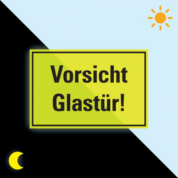 PERMALIGHT power langnachleuchtend Türhinweisschild Vorsicht Glastür!, Folie, fluoreszierend, 300x200mm