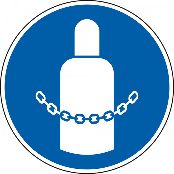 Dreifke® Kunststoff-Schild &quot;Gasflaschen sichern&quot;, Ø20cm, 1 Stück, Gebotszeichen (M046) gem. ISO 7010