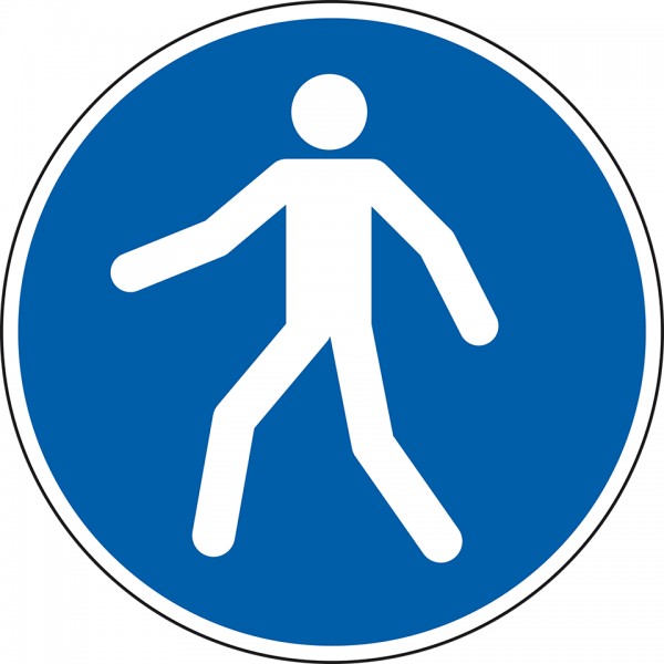 Dreifke® Kunststoff-Schild &quot;Fußgängerweg benutzen&quot;, Ø30cm, 1 Stück, Gebotszeichen (M024) gem. ISO 7010