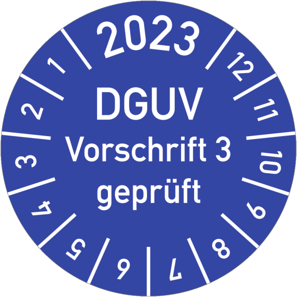 Dreifke® Prüfplakette 2023 DGUV Vorschrift 3 geprüft, Folie, Ø 15 mm, 10 Stück/Bogen