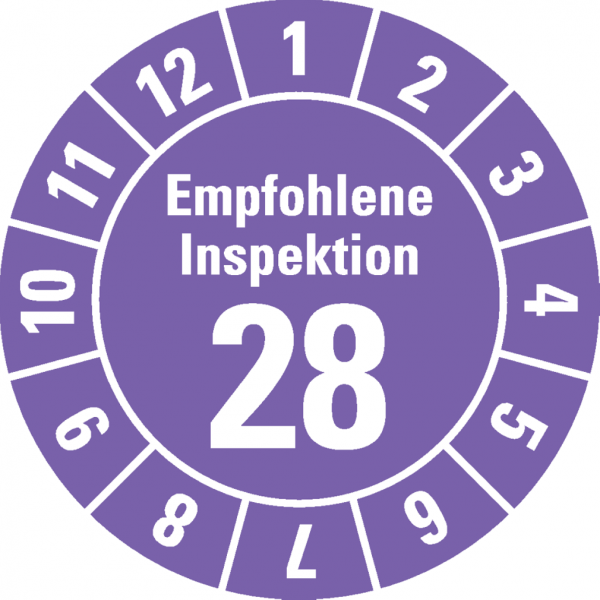 Dreifke® Prüfplakette Empf.Inspektion 28, violett, Dokumentenfolie, Ø 30mm, 18 Stk.