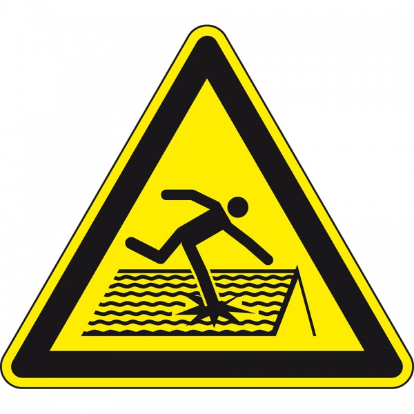 Dreifke® Schild I Warnzeichen Warnung vor nicht durchtrittsicherem Dach, Kunststoff, SL200mm, DIN EN ISO 7010