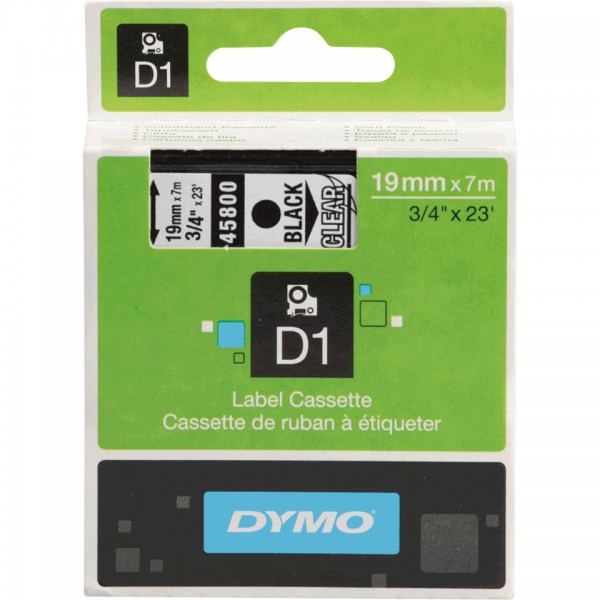 DYMO-Schriftbandkassette, Schrift: schwarz, Grund: transparent, Breite 19mm, 7m