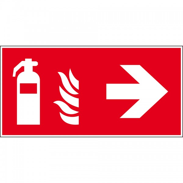 Aufkleber I Brandschutzzeichen Feuerlöscher rechts, Folie, selbstklebend, 300x150mm, ASR A1.3, DIN EN ISO 7010 F001