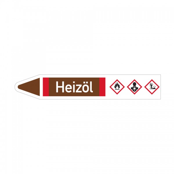 Dreifke® Aufkleber I RKZ-Etikett Heizöl, links, DIN, braun/weiß/rot, für Ø 40-60mm, 218x37mm, 5 Stück