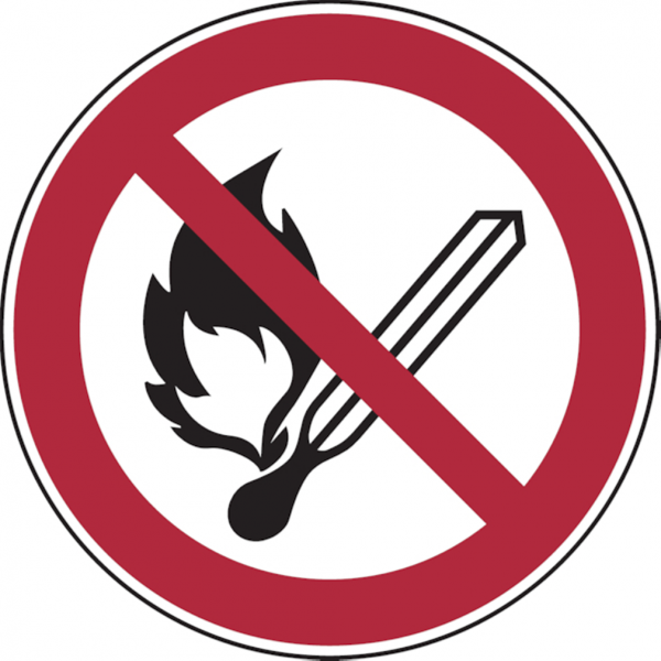 Dreifke® Alu-Schild, geprägt &quot;Keine offene Flamme; Feuer, offene Zündquelle und Rauchen verboten&quot;, Ø20cm, 1 Stück, Gebotszeichen (P003) gem. ISO 7010