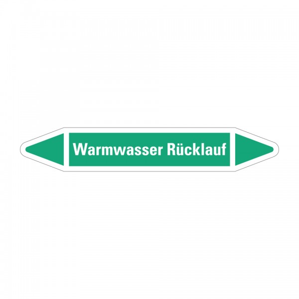 Dreifke® Aufkleber I RKZ-Etikett Warmwasser Rücklauf, grün/weiß, für Ø 25-40mm, 154x26mm, 5 Stück