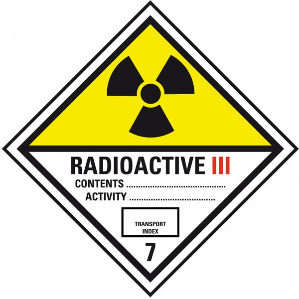 Dreifke® Gefahrgutzettel (Placards) Kl.7C Radioaktive Stoffe Kat.III, Kunststoff, 250x250mm, IMDG-Code, ADR, IATA