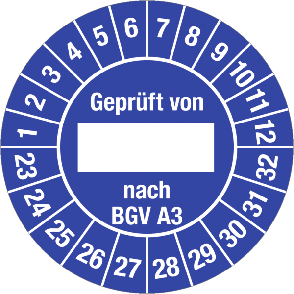 Dreifke® Prüfplakette Geprüft von nach BGV A3 2023-2032,Dokumentenfolie,Ø30 mm,10 St./Bo.