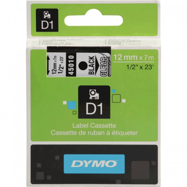 DYMO Schriftbandkassette, Schrift: schwarz, Grund: transparent, Breite 12mm x 7m