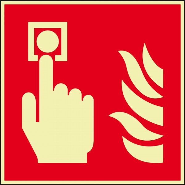 Schild I PERMALIGHT power langnachleuchtend Brandschutzschild Brandmelder, Aluminium, 200x200mm, ASR A1.3, DIN EN ISO 7010 F005