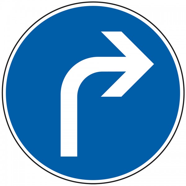 Schild I Verkehrszeichen Fahrtrichtung rechts, Nr.209, Aluminium RA2, reflektierend, Ø 600mm, DIN 67520, nach StVO