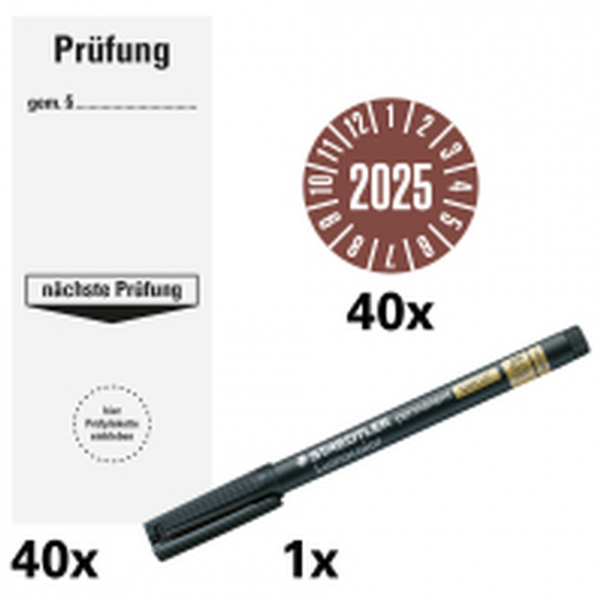 Dreifke® Vorteils-Set Grundetiketten 2025, Grundetikett, Jahresprüfplakette, Faserschreiber