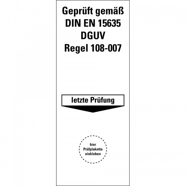 Dreifke® Grundetikett Geprüft DIN EN 15635/DGUV 108-007, Folie, ablösbar, 40x100mm, 5/Bogen, DGUV