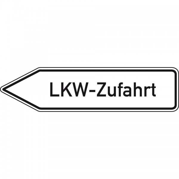 Dreifke® Schild I Wegweiser LKW-Zufahrt, linksweisend, Aluminium RA0, reflektierend, 1400x350mm, DIN 67520