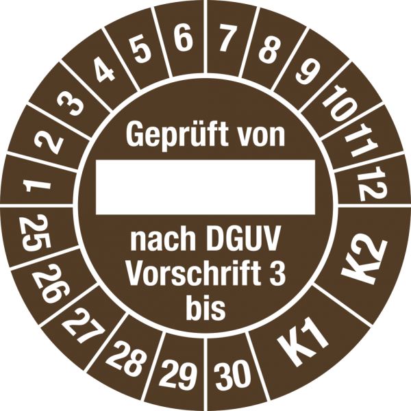 Dreifke® Prüfplakette Gepr....DGUV Vorschrift3 bis,2025-2030,Dokumentenf.,Ø30mm,10Stück/Bogen