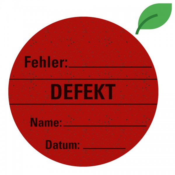 Dreifke® Aufkleber | Organisationsetikett Defekt, rot, Graspapier, selbstklebend, Ø 60mm, 500/Rolle