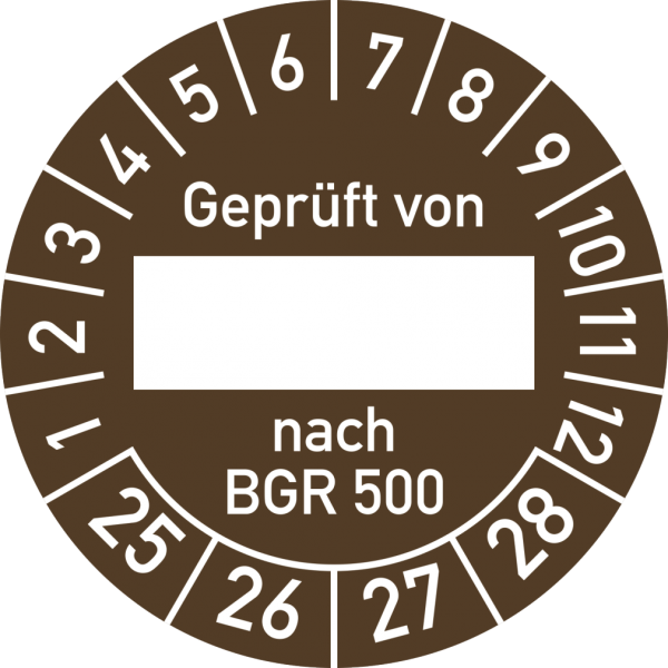 Dreifke® Prüfplakette Geprüft von nach BGR 500 2025-2028, Folie, Ø 30 mm, 10 Stück/Bogen