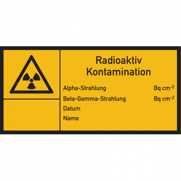 Dreifke® Warnschild Strahlenschutz Radioaktiv - Kontamination (E100) | Folie selbstklebend | 148x74 mm, 1 Stk