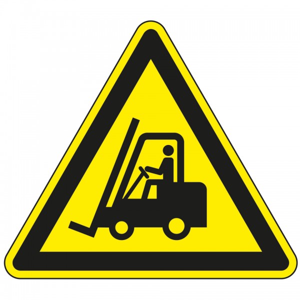 Dreifke® Schild I Warnschild Warnung vor Flurförderzeugen, Aluminium, SL 900mm, ASR A1.3, DIN EN ISO 7010 W014