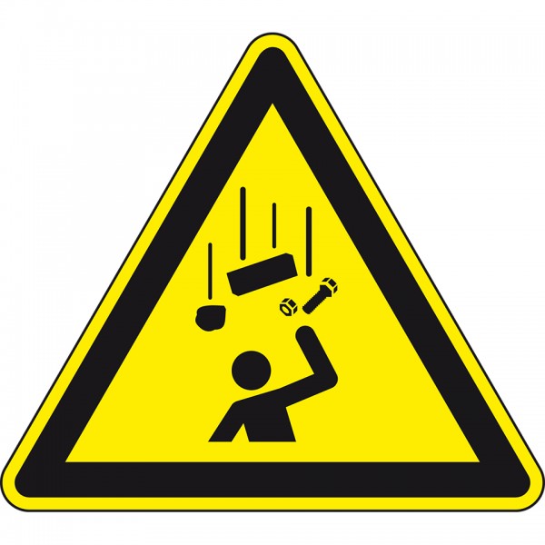 Dreifke® Aufkleber I Warnzeichen Warnung vor herabfallenden Gegenständen, Folie, selbstklebend, SL100mm, DIN EN ISO 7010